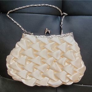 Like New Off White Satin Evening Bag